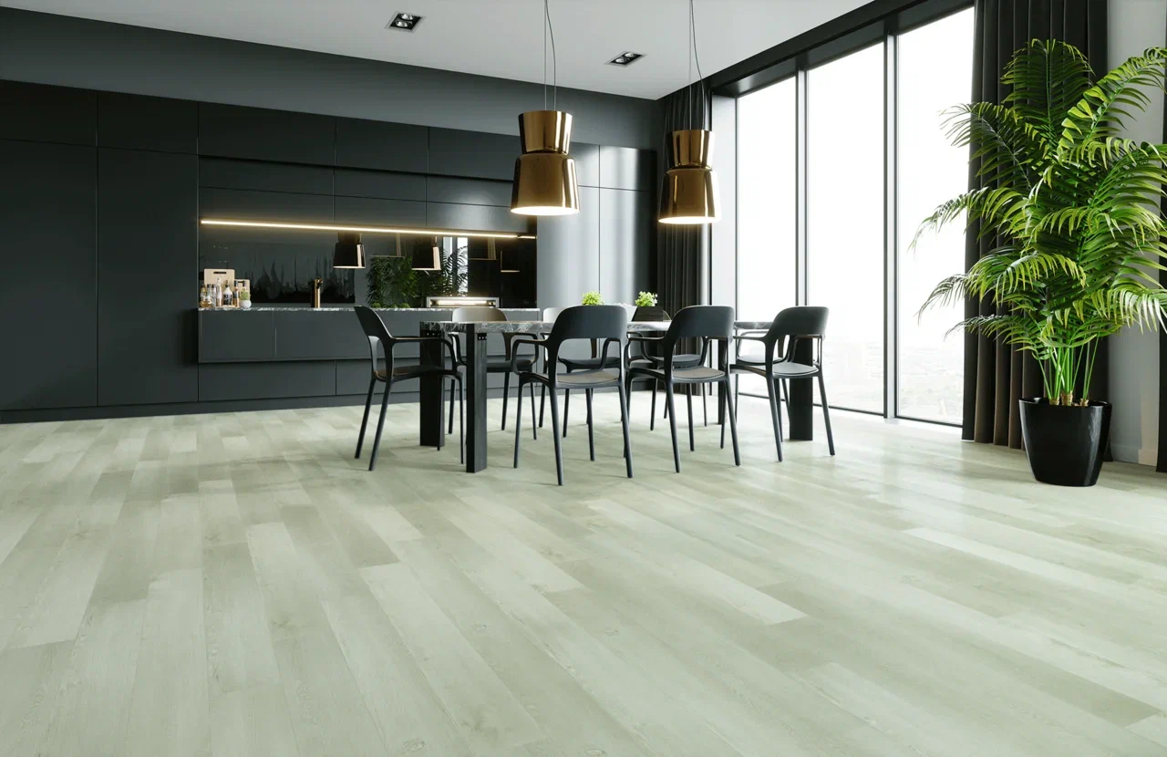 Кварцвиниловый SPC ламинат Home Expert Natural Дуб Северный ветер 2179-12 1220×150×3,5 фото в интерьере